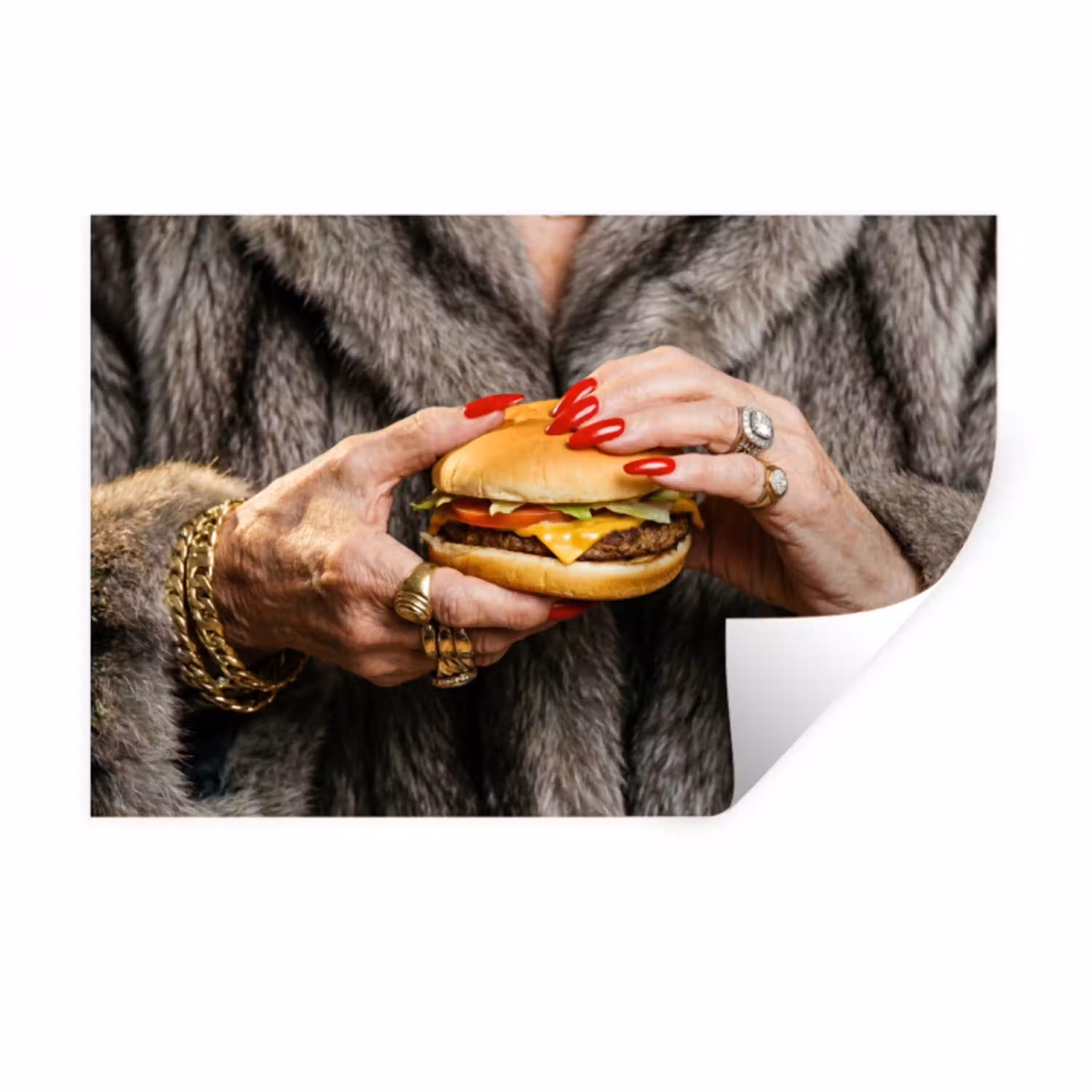 Vrouw - Hamburger - Bontjas Muursticker klein -3d