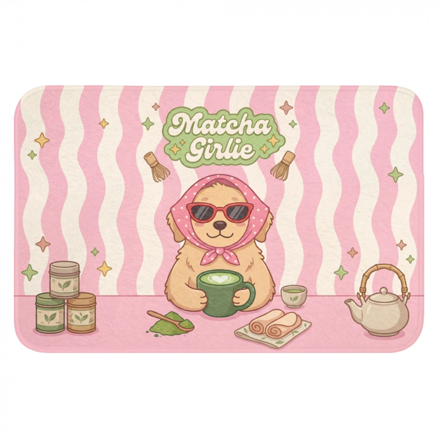 Matcha - Hond - Roze - Groen Badmat klein -3d