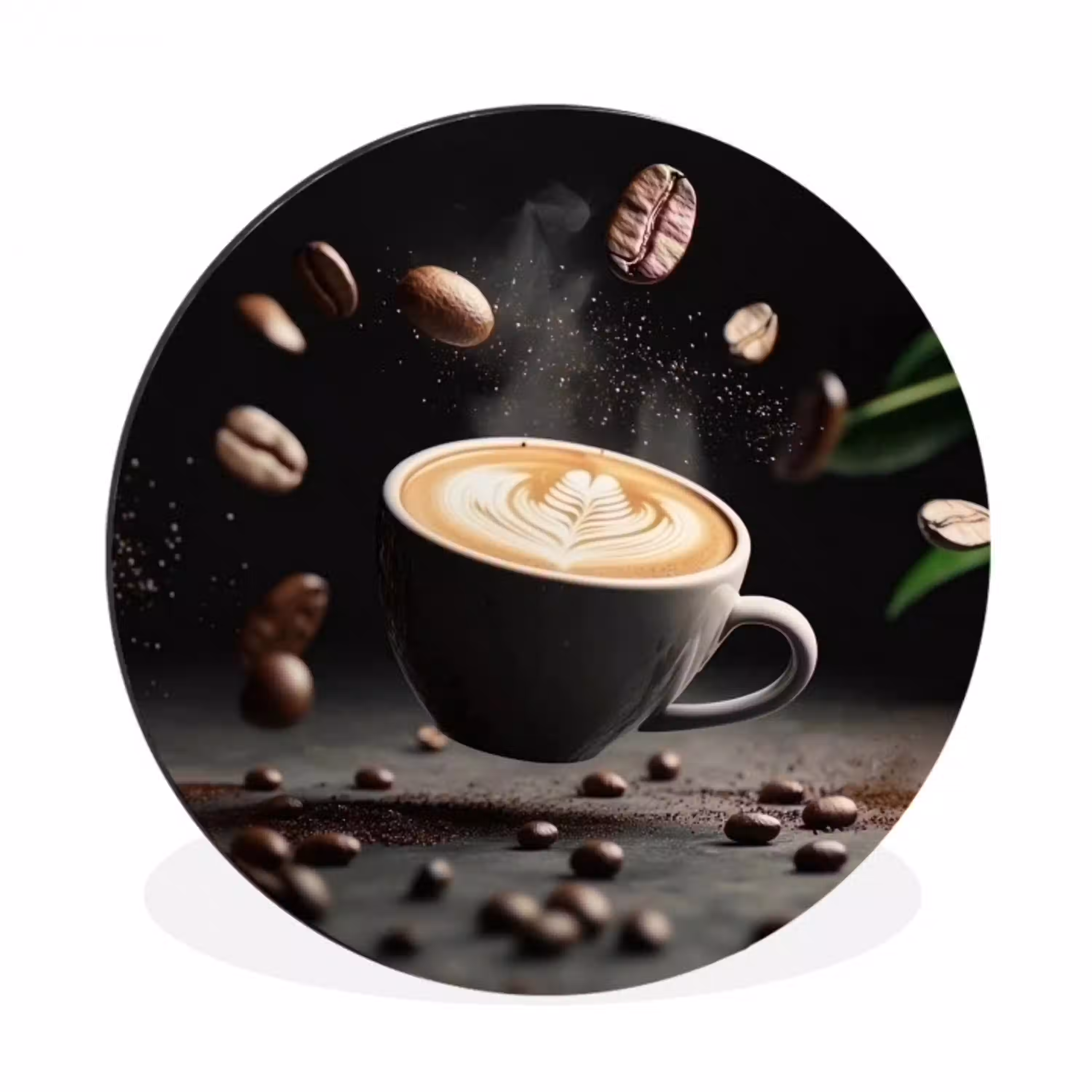 Cappuccino - Kop - Bonen - Bruin Wandcirkel aluminium klein -3d
