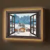 Doorkijk - Winter - Landschap - Huisje - Bergen Light Box met batterij (Wandlamp) middel -z3d_website