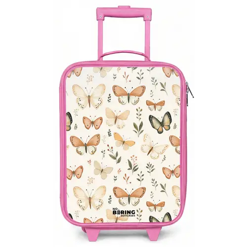 Vlinders in beige en oranjetinten tussen groene blaadjes Kinderkoffer - Roze klein -zz3dotto