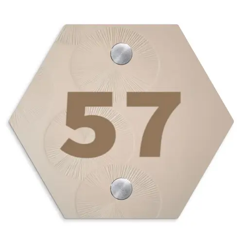 Beige reliëf lijnen - Traditioneel Naambord Hexagon klein -3d