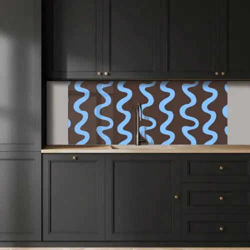 Kronkelende lijnen - Blauw - Bruin - Minimalistisch keuken achterwand 2 middel 871 -sfeer1