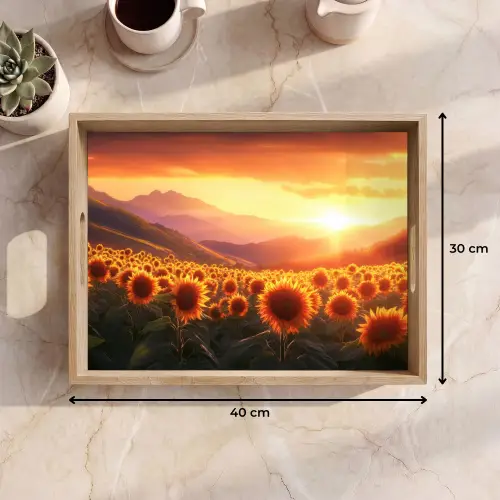 Zonnebloemen - Zonsondergang - Landschap Dienblad Rechthoek middel -USP_Formaat