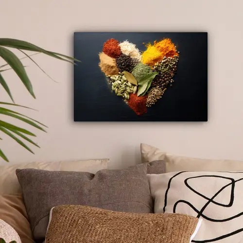 Specerijen - Mix - Hartvorm - Zwart canvas 2cm klein -sfeer1