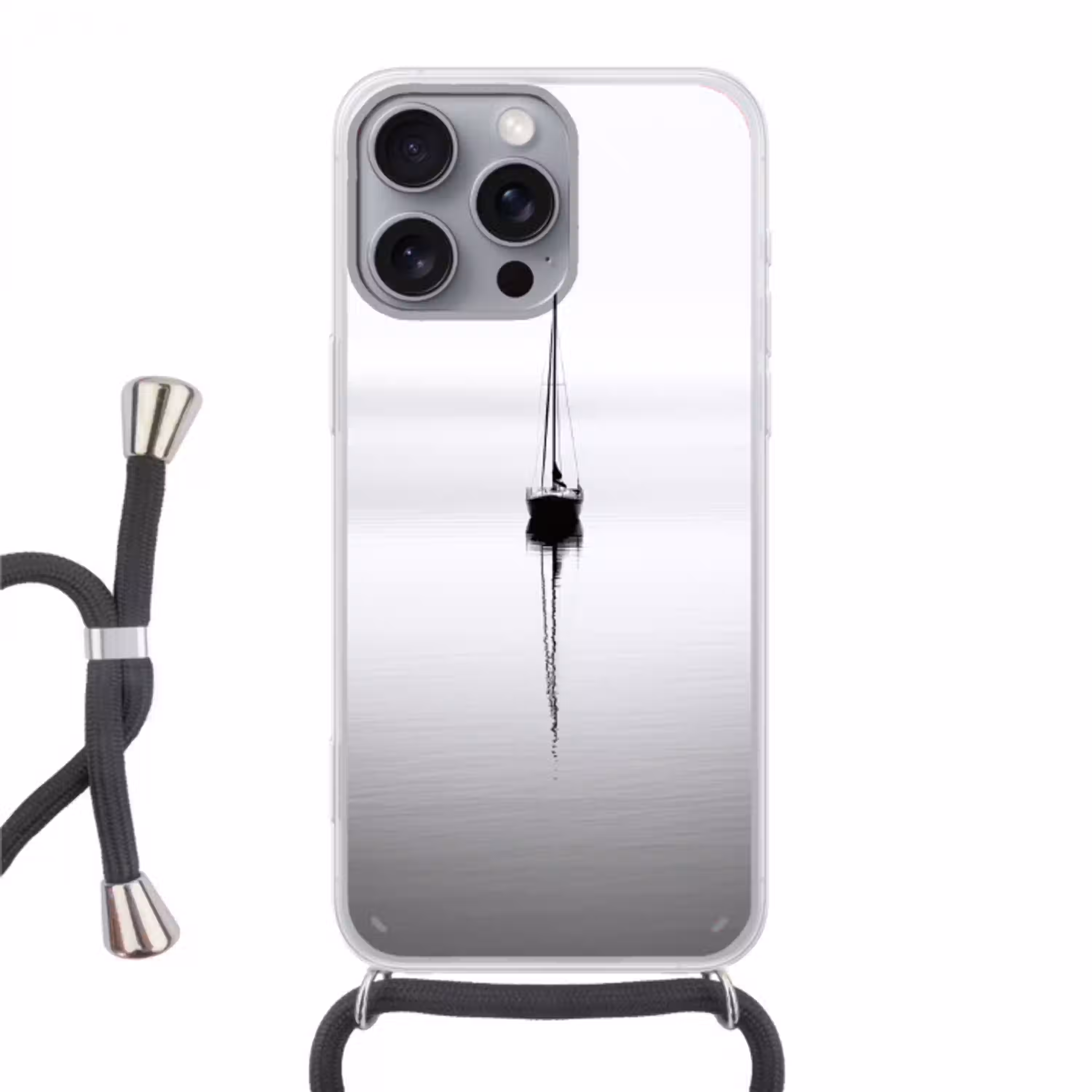 Zeilboot - Zwart - Water - Silhouet Hoesje iPhone 16 Pro Max met koord klein -3d