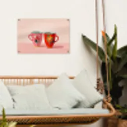 Theekopjes - Bloemmotieven - Roze - Theezakjes tuinposter los doek klein -sfeer7