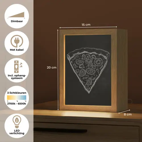 Pizzapunt - Toppings - Krijttekening Light Box met kabel (Tafellamp) klein -USP_NL