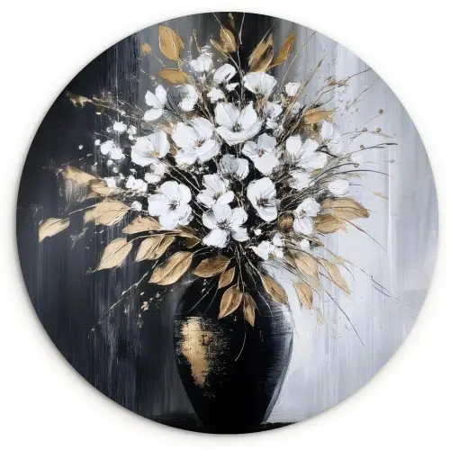 Bloemen - Wit - Vaas - Abstract Wandcirkel plexiglas klein -3d
