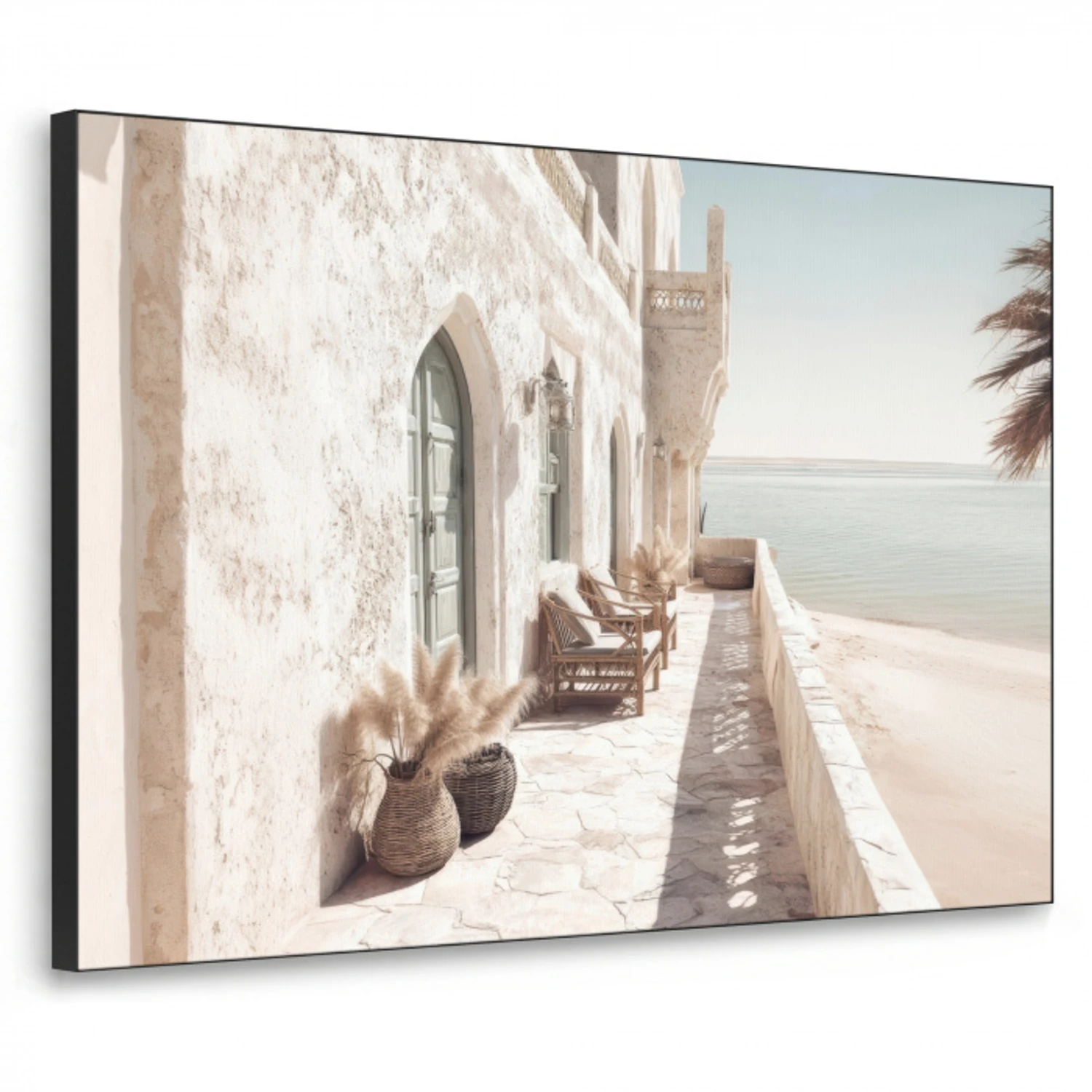 Terras - Stoelen - Strand - Beige Textielframe zwart klein -3d