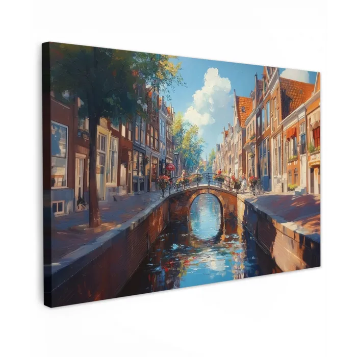 Stad - Gracht - Zon - Fietsen canvas 2cm klein -z3d