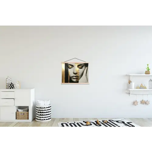 Ogen - Gezicht - Goud - Strepen textielposter latten blank klein -kinderkamer