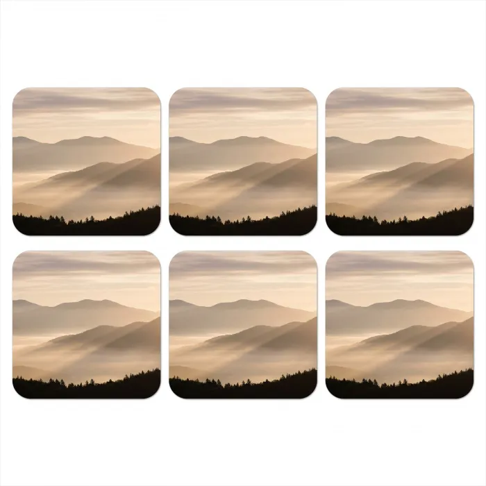 Bergen - Mist - Zonnestralen onderzetter kurk middel -3d