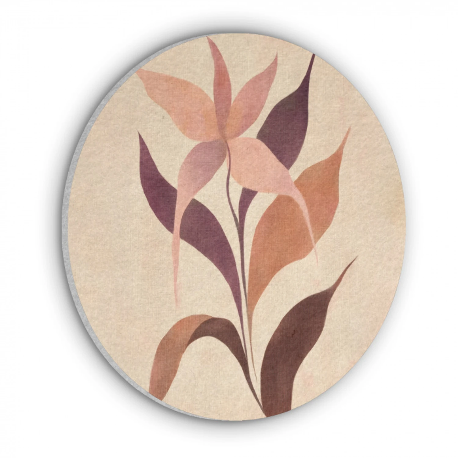 Minimalistisch - Bloem - Bladeren - Beige Akoestische PET Vilt - Rond klein -3d