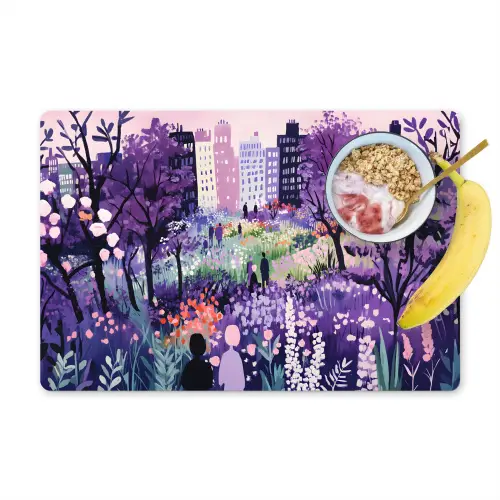 Park - Bomen - Bloemen - Gebouwen Placemat vinyl groot -zzzproduct_Kitchenyeah-website