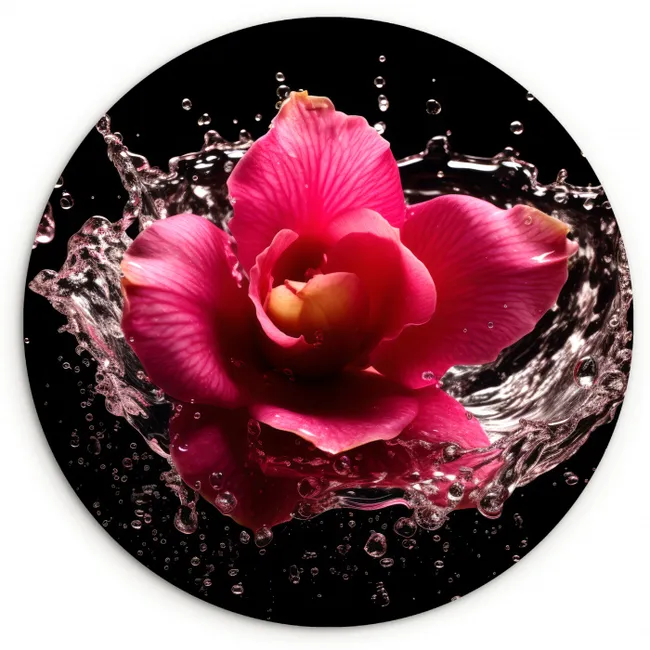 Bloemen - Roze - Water - Zwart - Botanisch - Natuur KitchenYeah - Keuken - Wandcirkel Forex klein -3d