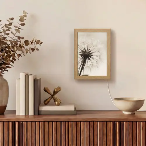 Paardenbloem - Minimalistisch - Wit Light Box met kabel (Tafellamp) klein -sfeer2