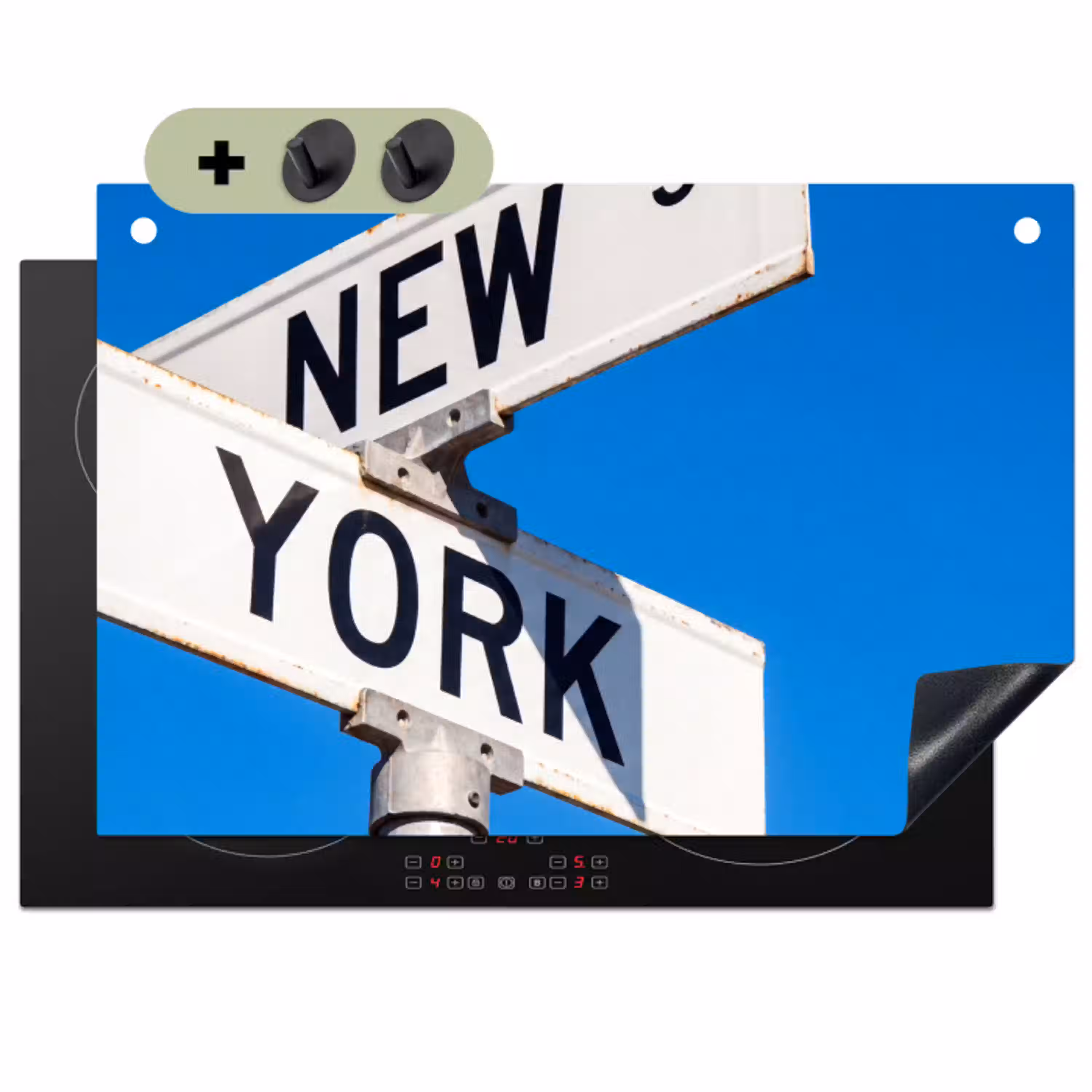 New York - Straatbord - Stad - Urban - Blauw Inductie beschemer met haakjes klein -3d