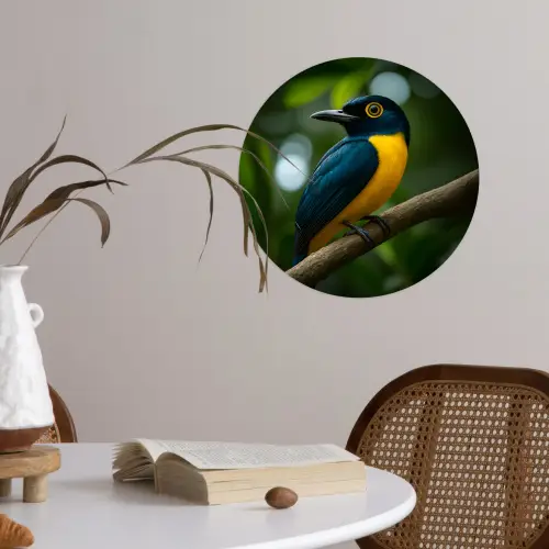 Vogel - Tak - Geel - Bladeren Wandcirkel behangsticker klein -sfeer3