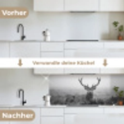 Hert - Mistig - Zwart - Wit keuken achterwand 2 middel -voor-na_DE