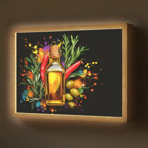 Olijfolie - Graffiti - Peper - Olijven - Modern Light Box met batterij (Wandlamp) middel -z3d_website