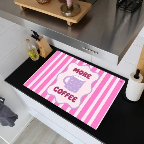 More coffee - Roze - Paars - Strepen - Mok Inductie beschemer met haakjes klein -sfeer1
