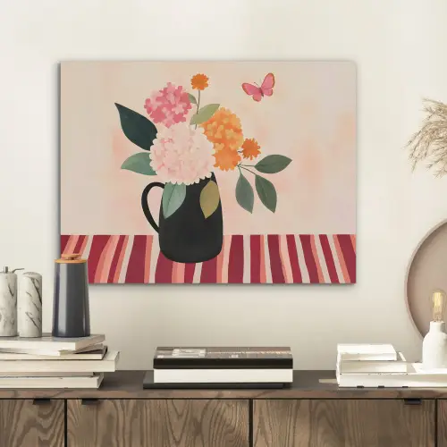 Vaas - Bloemen - Vlinder - Rood PET vilt klein -sfeer1