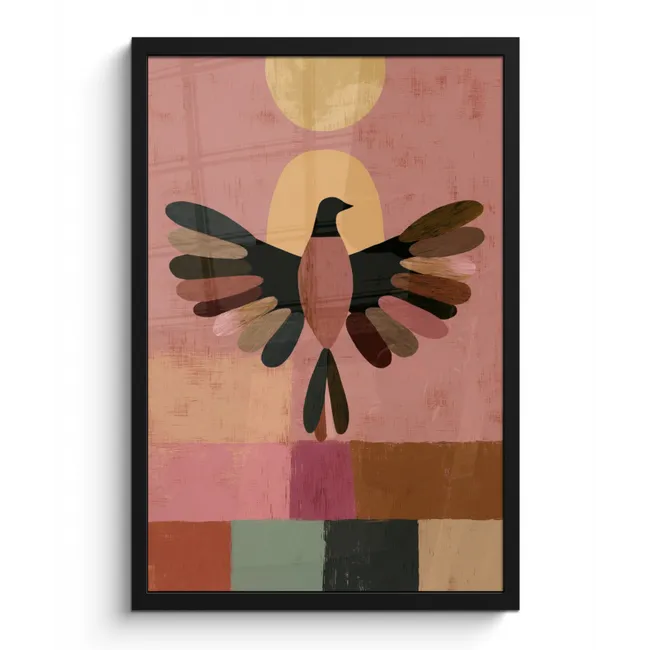 Poster met lijst - Illustratie - Vogel - Vlakken - Kleurrijk