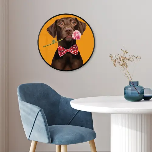 Hond - Oranje - Roos - Valentijn Fotolijst rond zonder passe partout klein -sfeer2