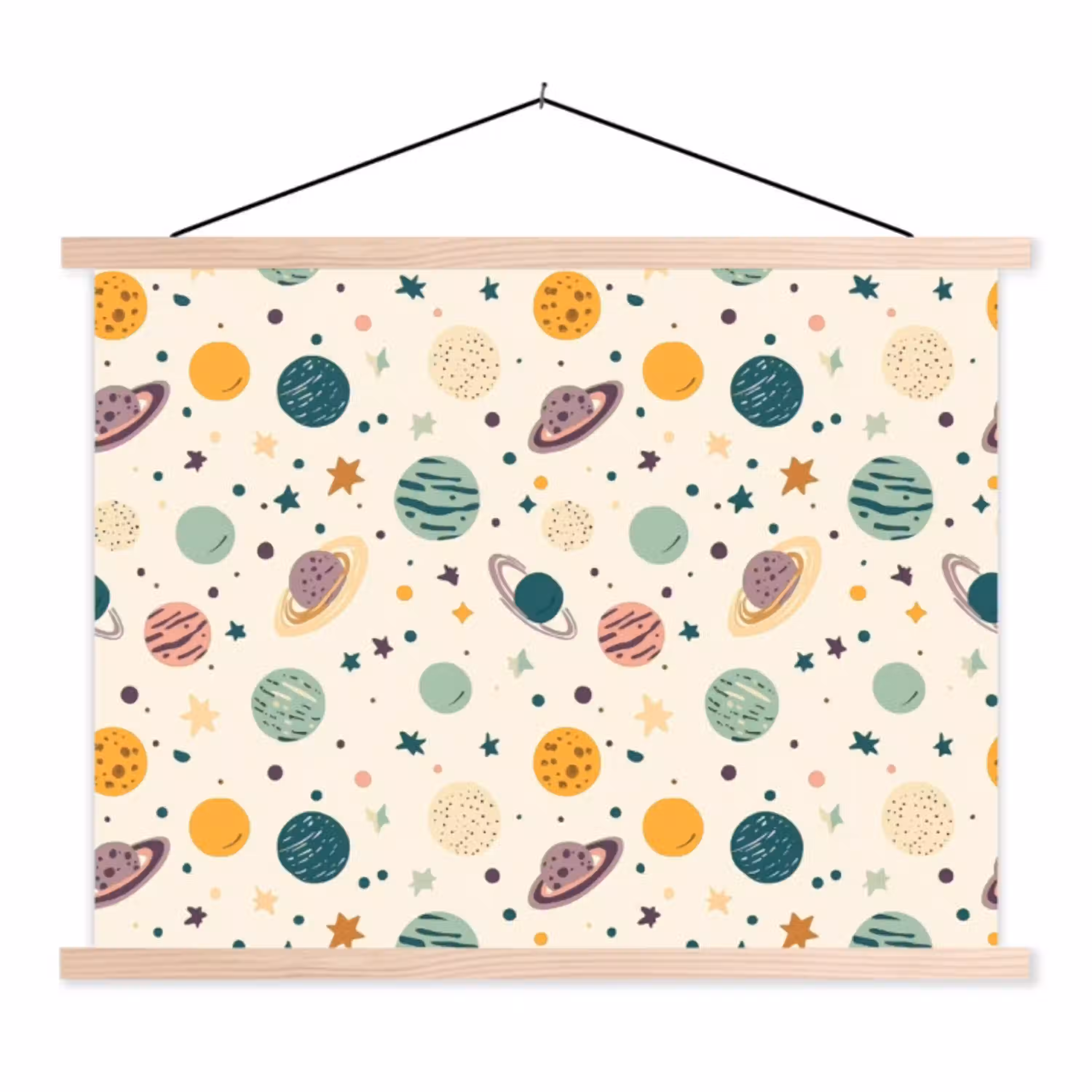Planeten - Retro - Kleurrijk textielposter latten blank klein 122 -3d