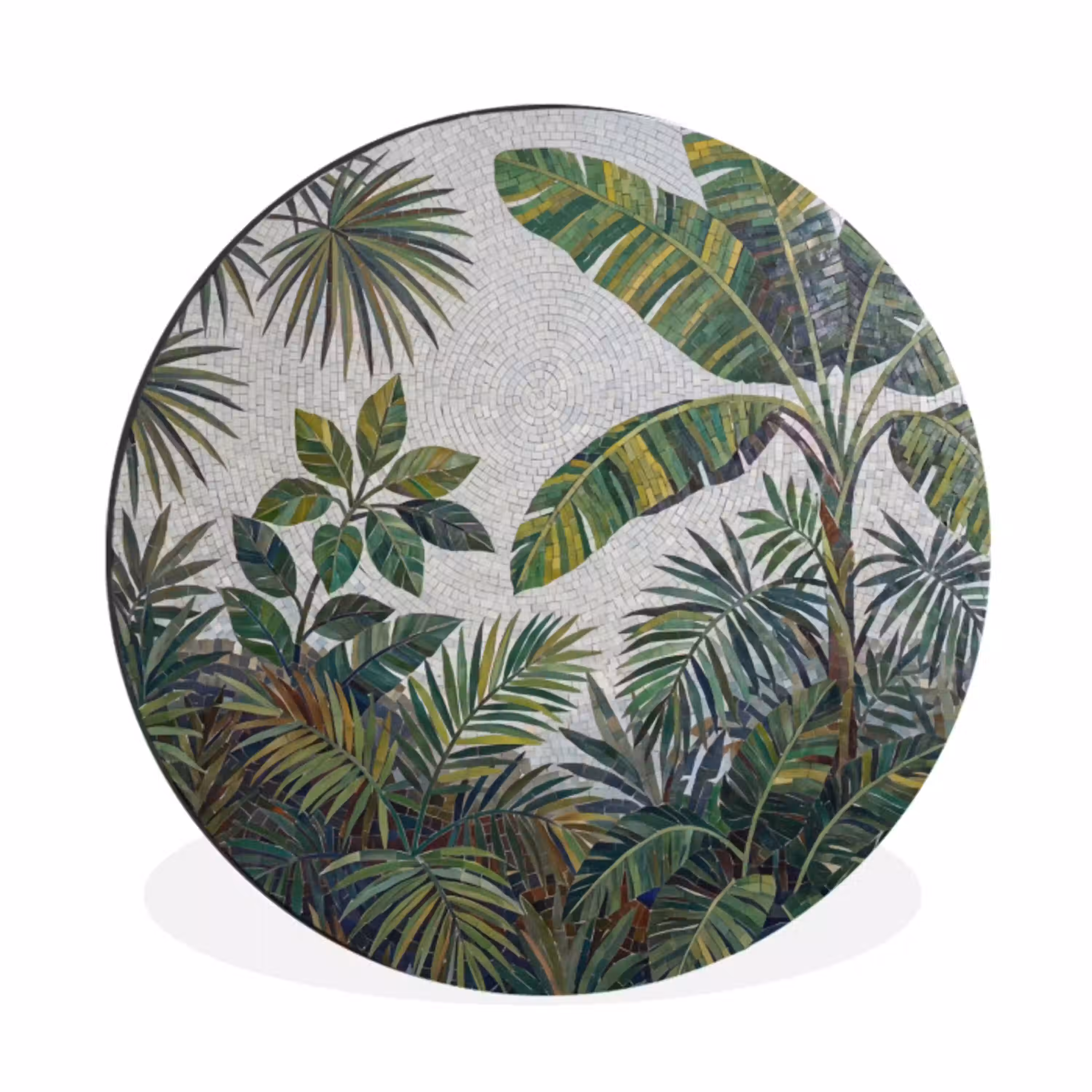 Planten - Tropisch - Mozaïek - Groen - Natuur Wandcirkel aluminium klein -3d
