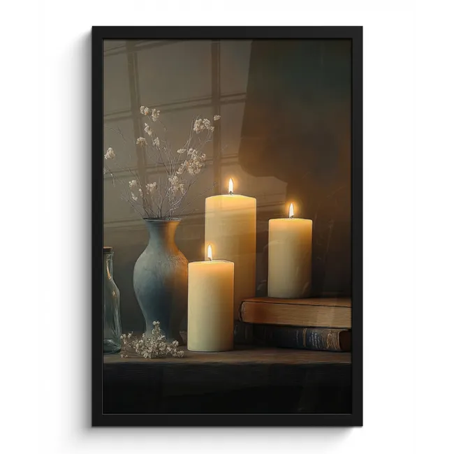 Poster met lijst - Kaarsen - Stilleven - Rustiek - Boeken