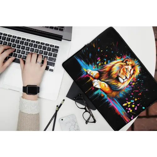 Leeuw - Kleurrijk - Spetters laptophoes neopreen klein -bureau