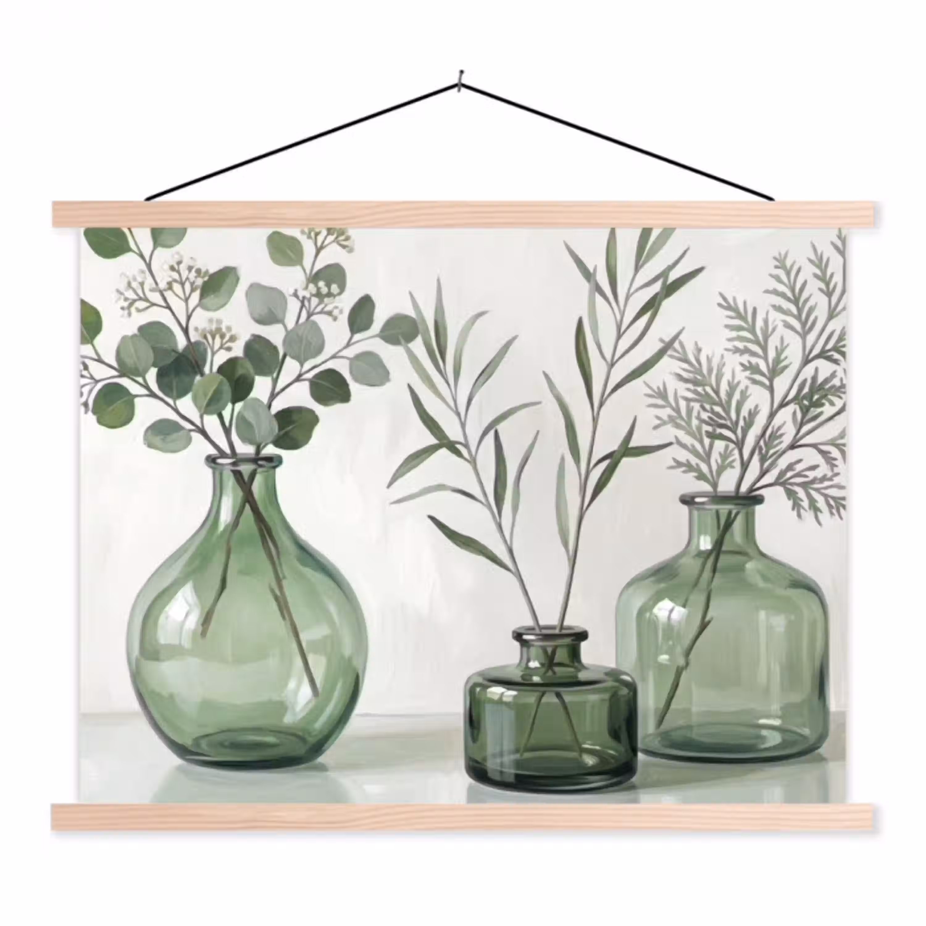 Vazen - Bladeren - Groen textielposter latten blank klein -3d