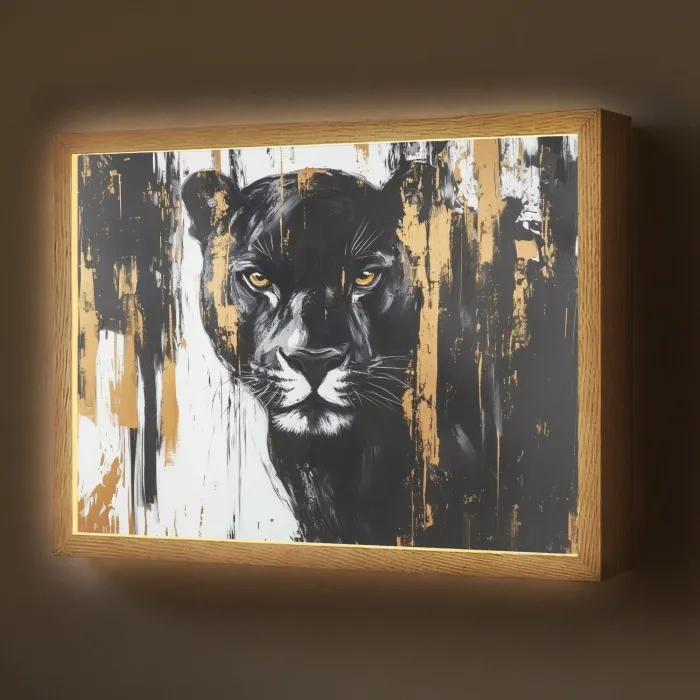 Panter - Zwart - Abstract - Verfstreken Light Box met batterij (Wandlamp) middel -z3d_website