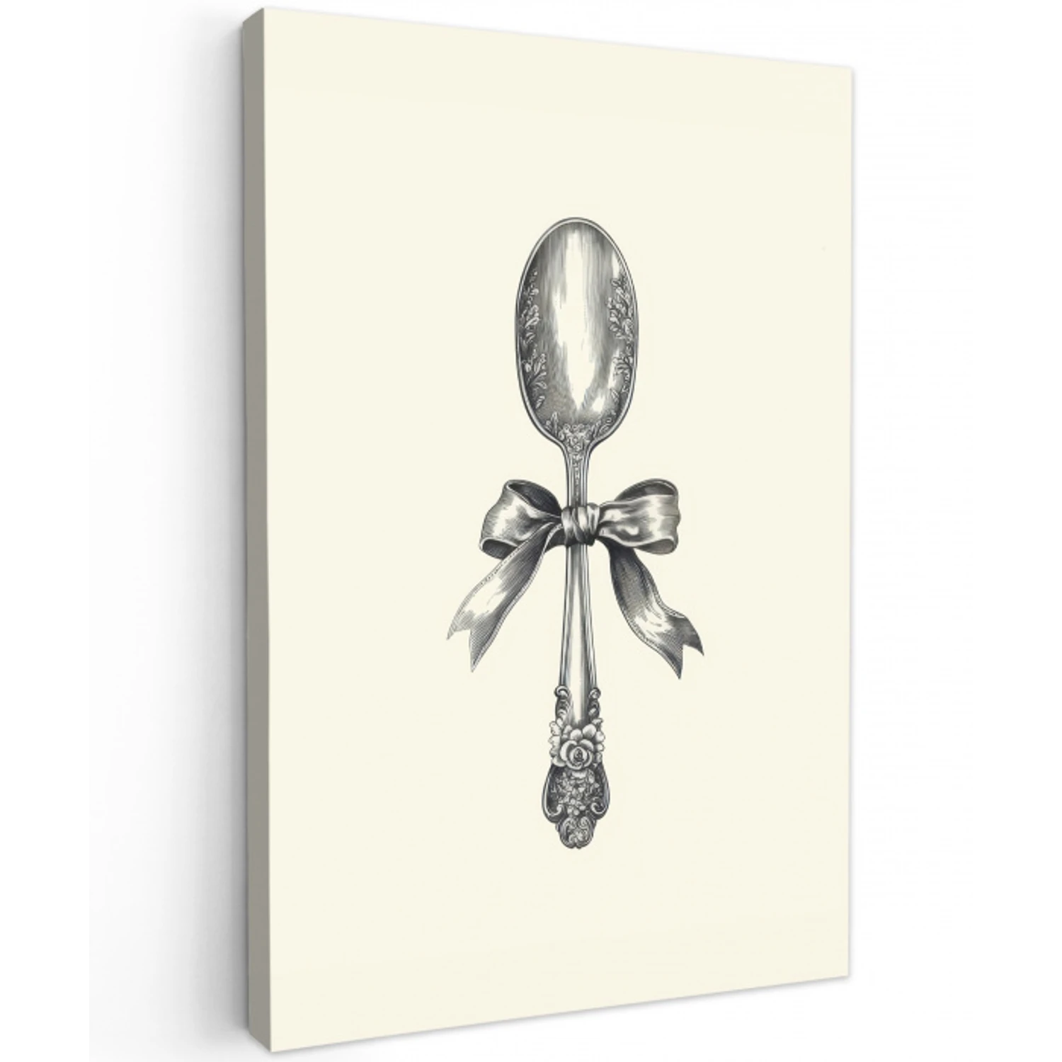 Lepel - Strik - Grijs Tuinposter op houten frame 2 cm dik middel -3d