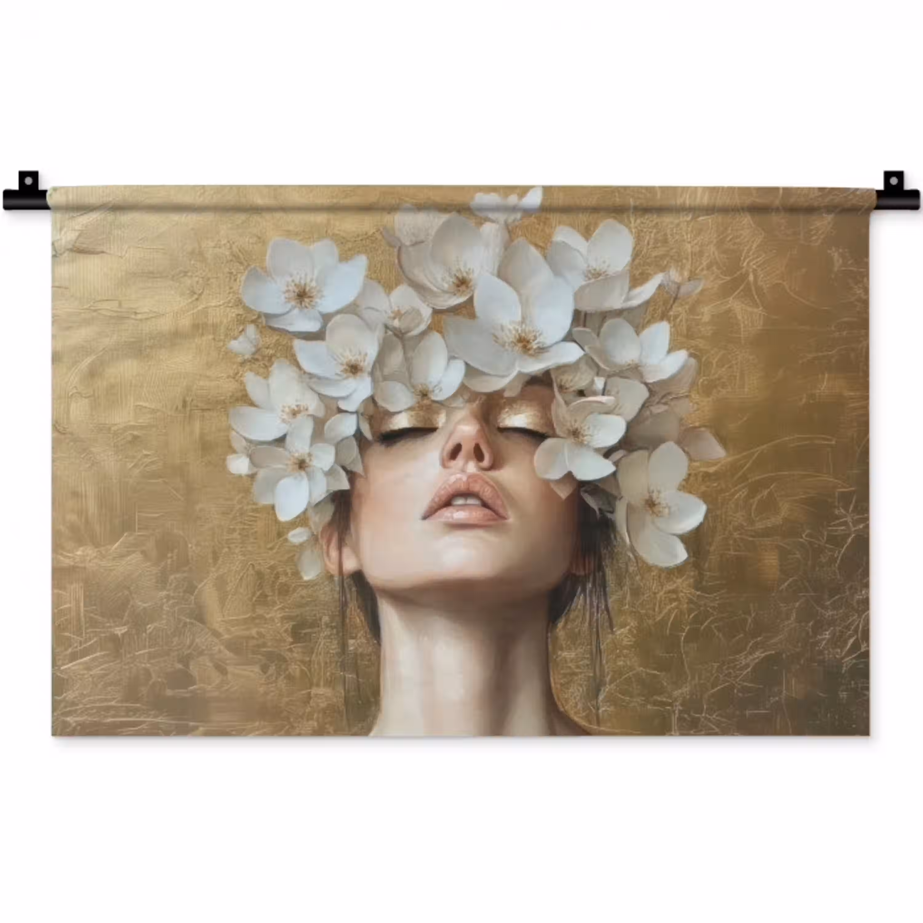 Gezicht - Bloemen - Goud - Abstract Wandkleed katoen klein -zz3d