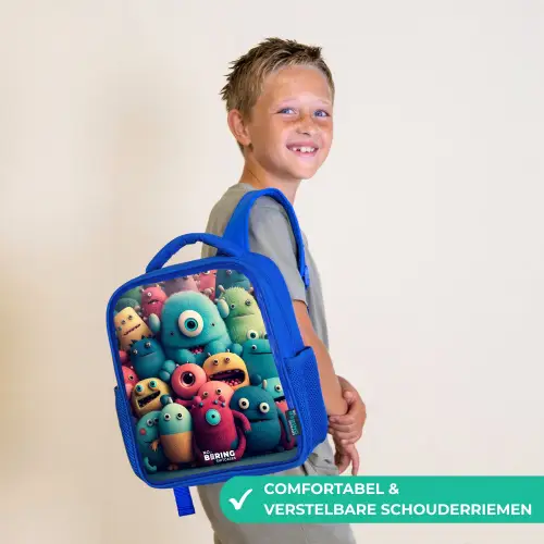 Zachte en bolle monsters Kinderrugzak - Blauw middel -sfeer3_NL