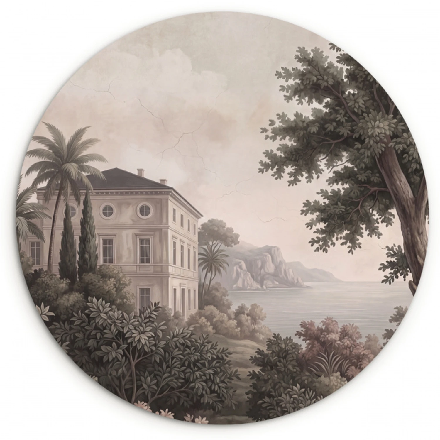 Zee - Villa - Beige Wandcirkel kunststof plaat 5mm dik klein -3d