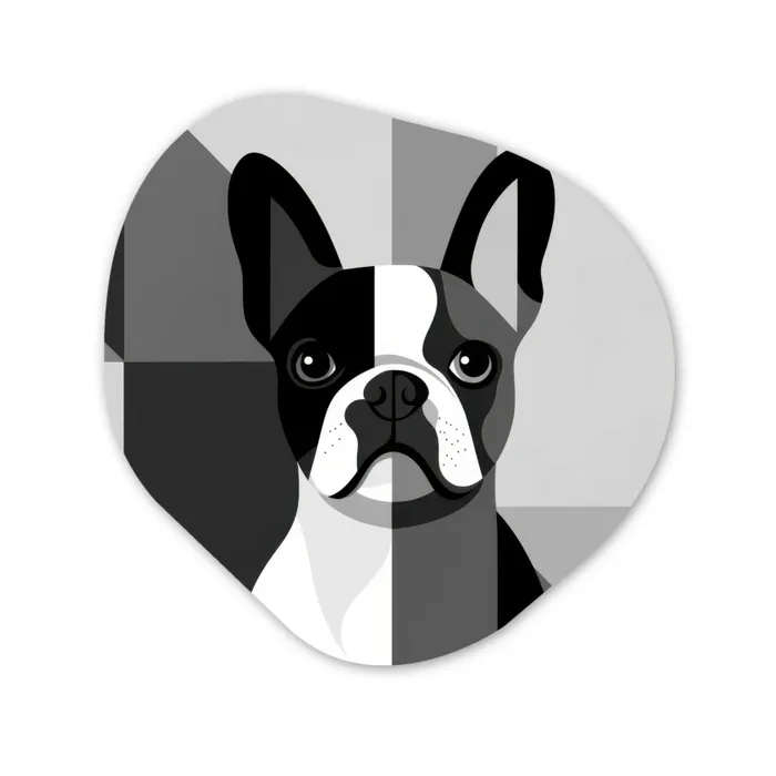 Buldog - Zwart - Abstract - Vlakken Wandcirkel Organisch Plexiglas middel -3d