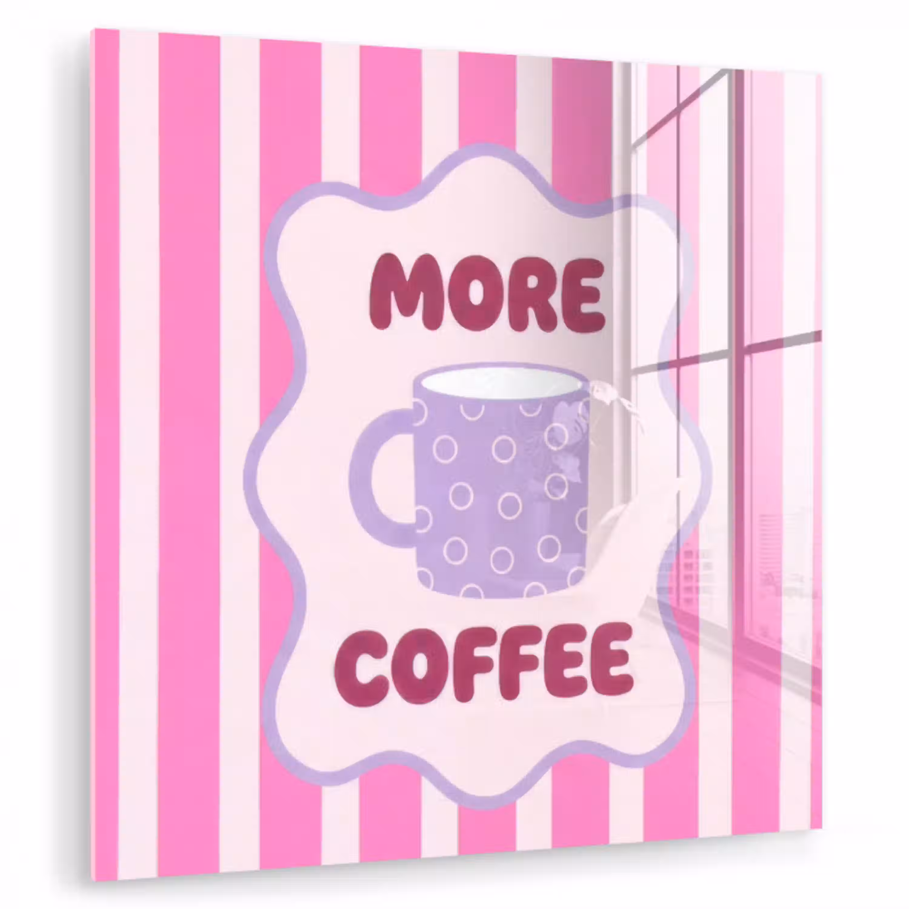 More coffee - Roze - Paars - Strepen - Mok plexiglas 5mm klein -zzzproduct_nieuw