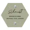 Olijfgroen met stippen - Sierlijk Naambord Hexagon klein -3d