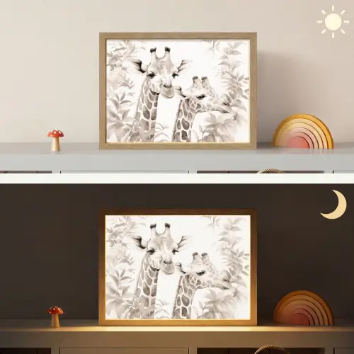 Giraffe - Bladeren - Bruin - Jungle - Kind Light Box met batterij (Wandlamp kind) middel -sfeer3_kind
