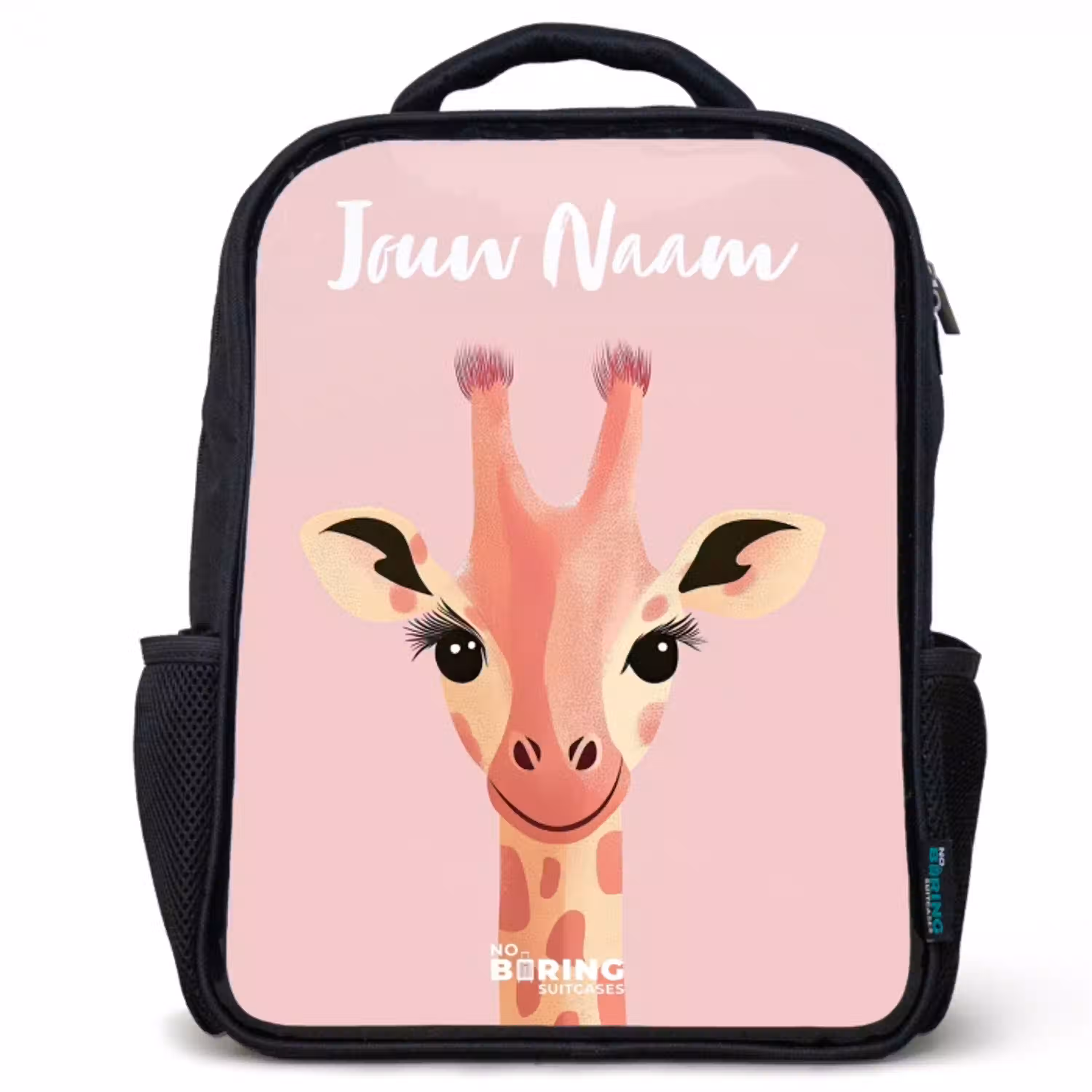 Giraffe - Wimpers - Minimalistisch - Roze Rugzak - Zwart middel -3d