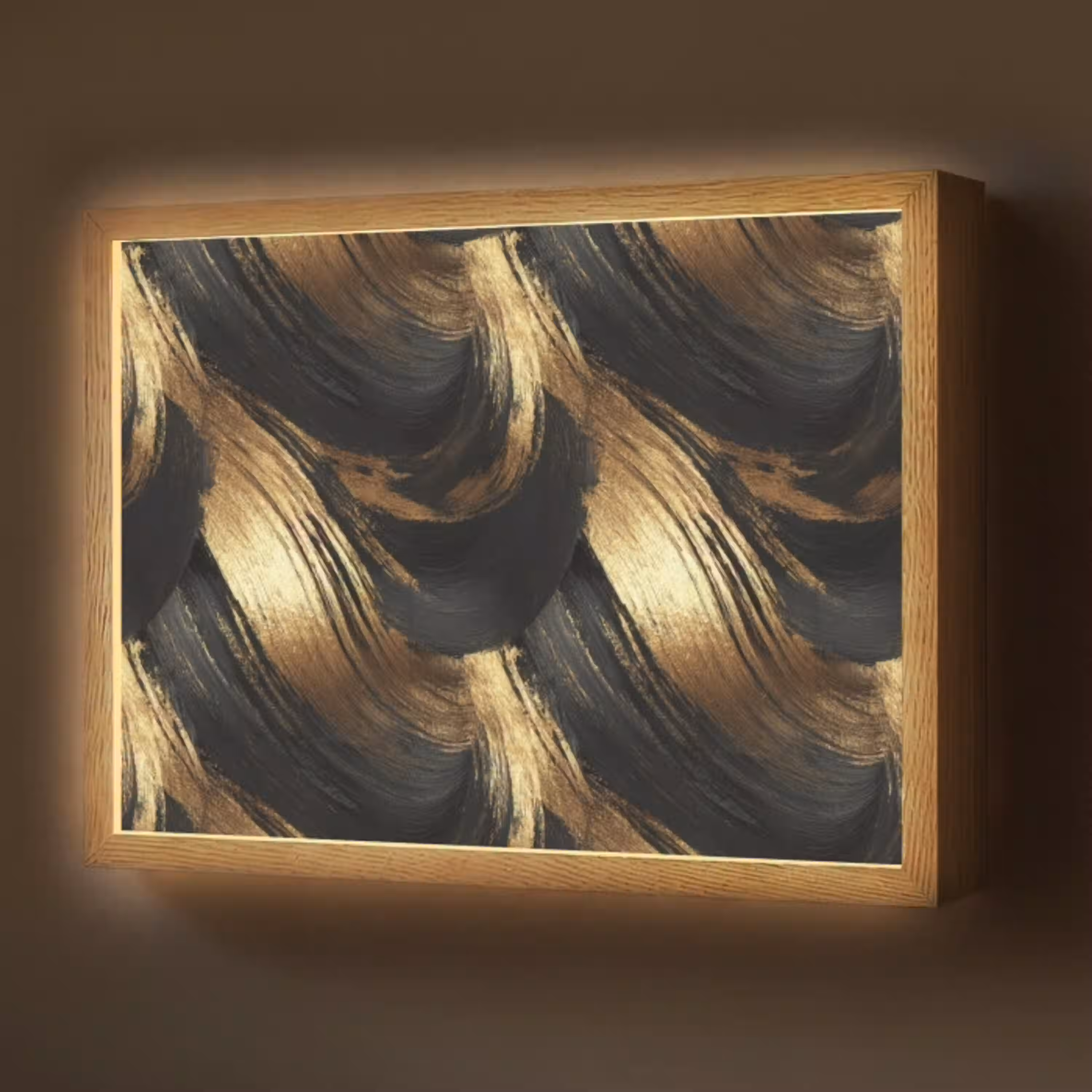 Verfstreken - Abstract - Goud - Zwart Light Box met batterij (Wandlamp) middel 907 -z3d_website