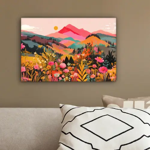 Zonsondergang - Bergvallei - Contrast canvas 2cm klein -sfeer3