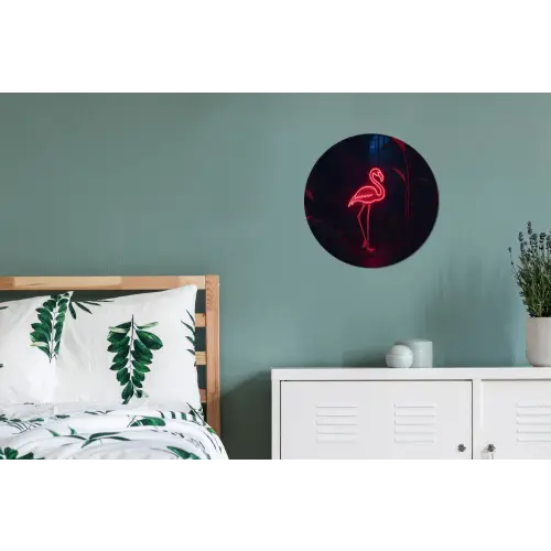 Flamingo - Roze - Neon - Licht Wandcirkel aluminium klein -slaapkamer
