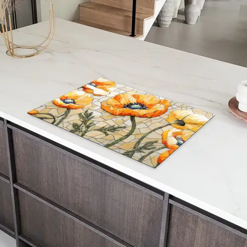 Klaprozen - Oranje - Mozaïek - Bladeren Inductie beschermer vinyl 3mm klein -sfeer8
