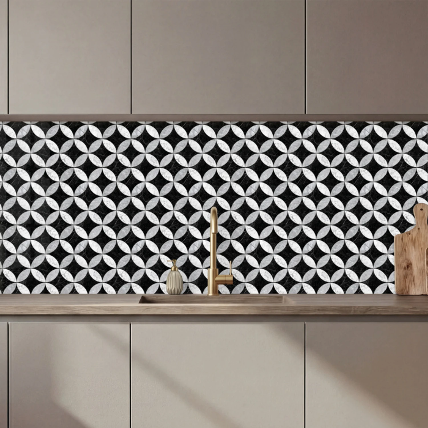 Cirkel - Tegels - Marmer - Zwart - Wit keuken achterwand 2 middel 871 zz_3dshopping