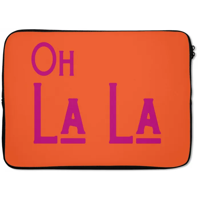 Oh la la - Oranje - Roze - Scheeflettertype laptophoes neopreen klein -zkaufland3dotto